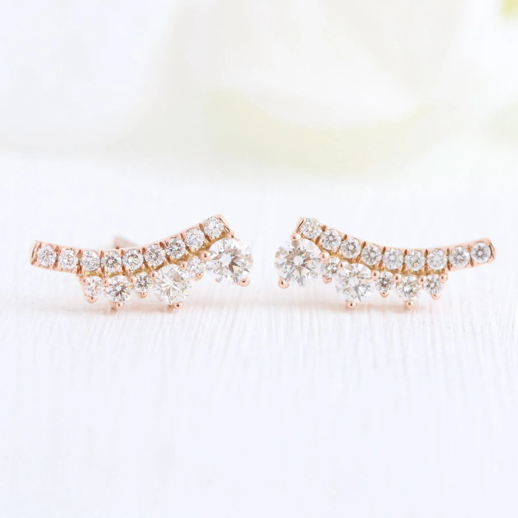 0.68 Ct. Tiara Diamond Earrings in 14k Gold Curved Earrings Studs