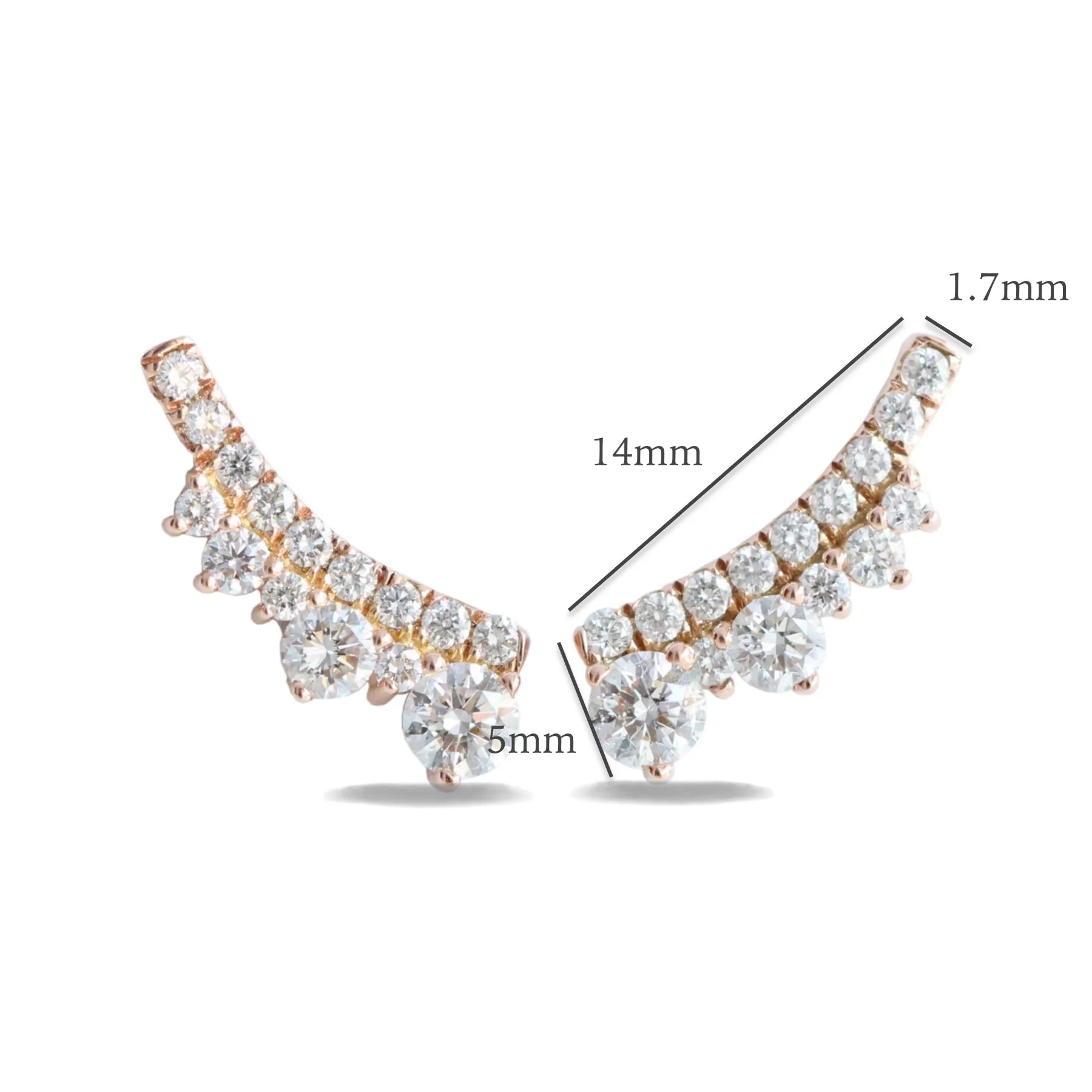 0.68 Ct. Tiara Diamond Earrings in 14k Gold Curved Earrings Studs