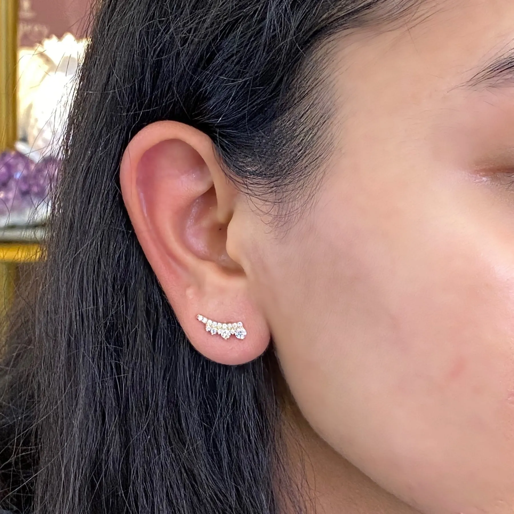0.68 Ct. Tiara Diamond Earrings in 14k Gold Curved Earrings Studs