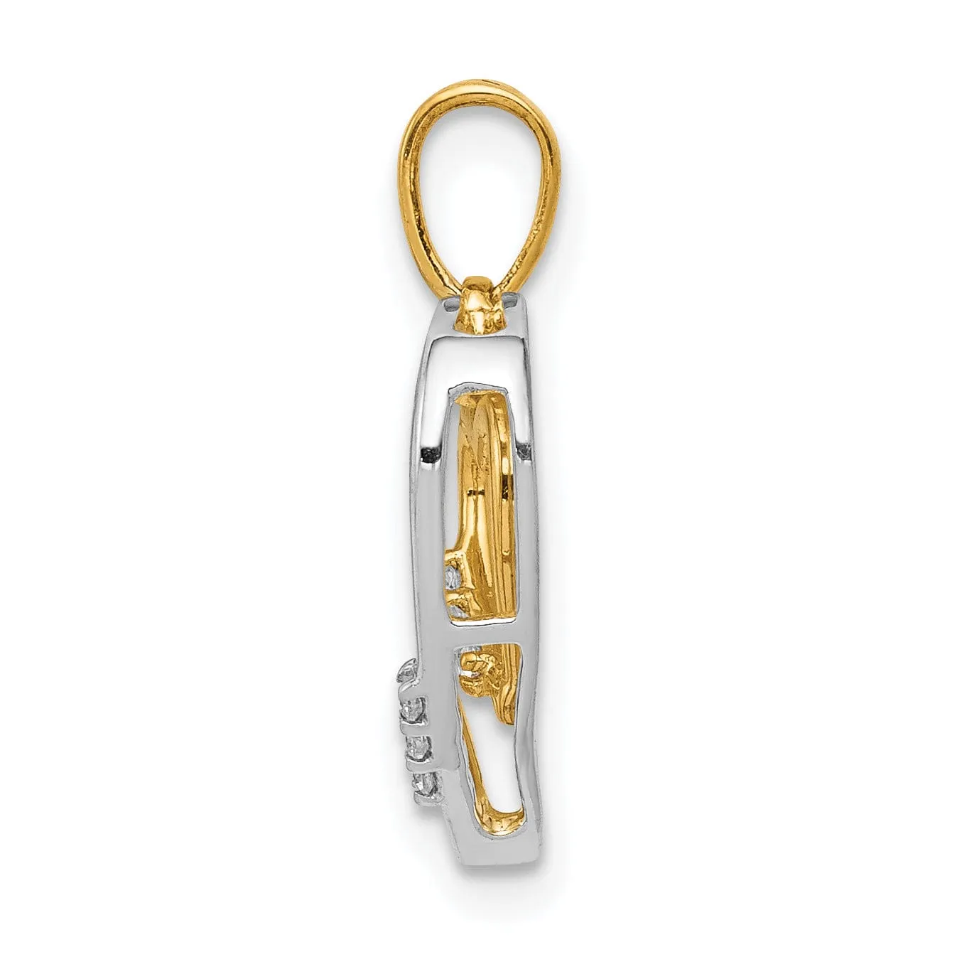 14kt White, Yellow Gold Polished Finish Open Back 0.03-CT Diamond Heart in Heart Design Charm Pendant