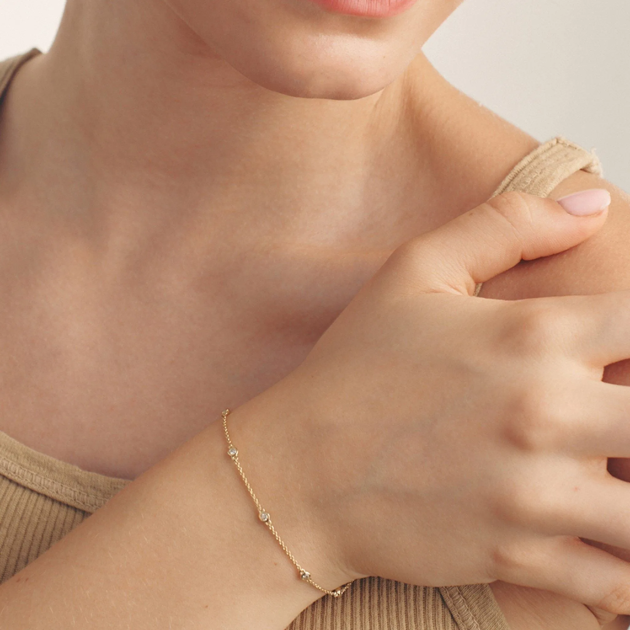 5 Diamond Bezel Bracelet - 14K Rose Gold