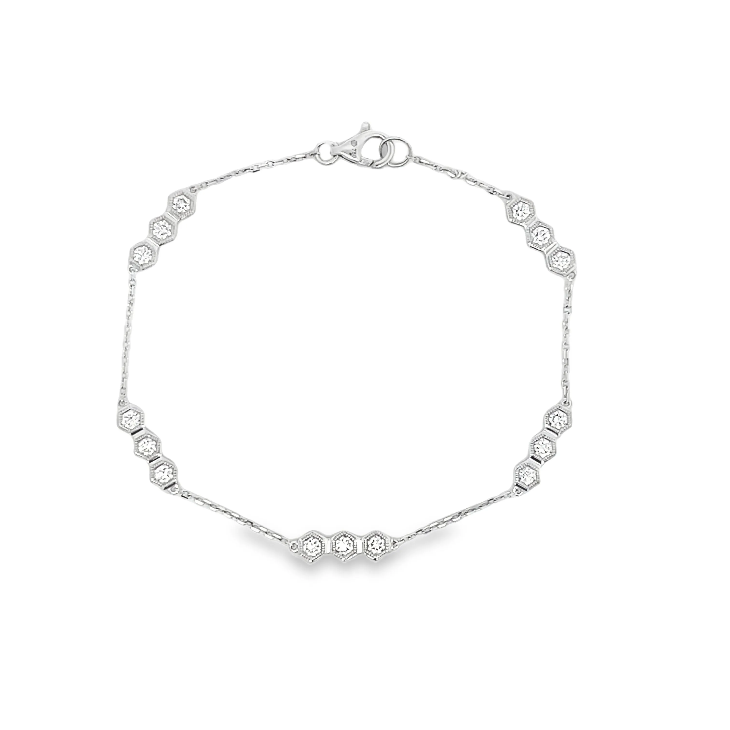 .75ct 18k White Gold Diamond Hexagon Station Bracelet
