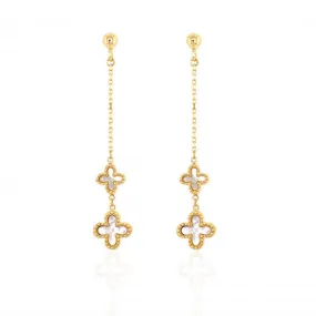 9ct Yellow Gold Mother Of Pearl Flowers Drop Earrings