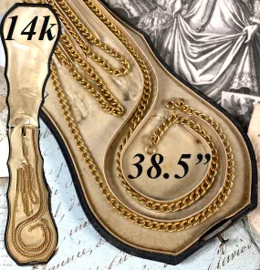 Antique 38.5" Long 14k Gold Chain Necklace or Lorgnette or Watch Chain in Presentation Box