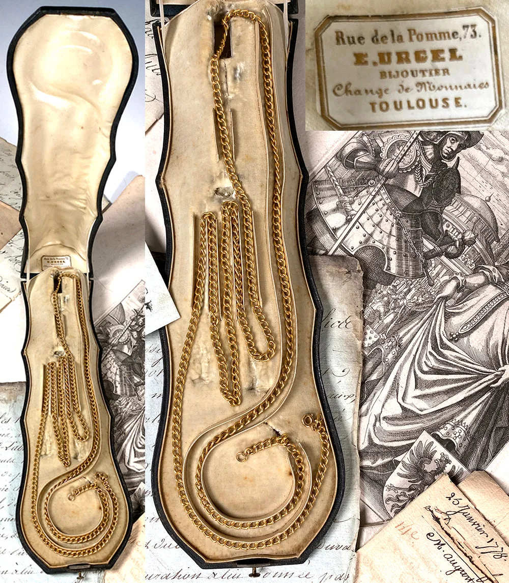 Antique 38.5" Long 14k Gold Chain Necklace or Lorgnette or Watch Chain in Presentation Box