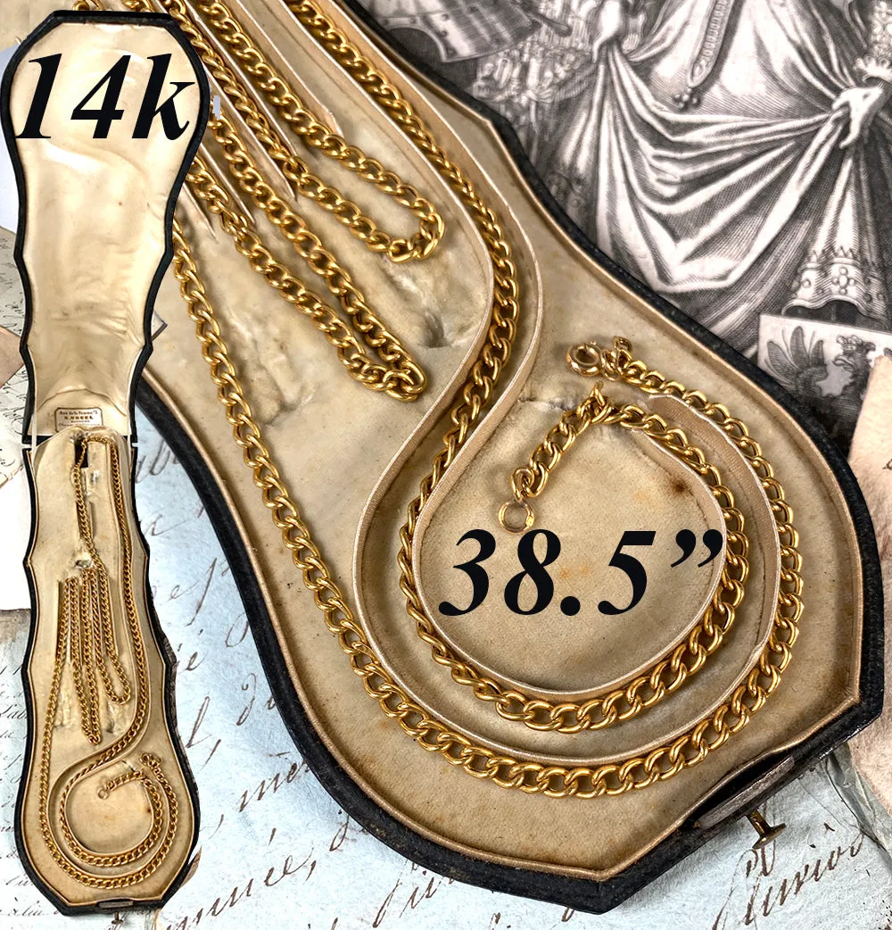 Antique 38.5" Long 14k Gold Chain Necklace or Lorgnette or Watch Chain in Presentation Box