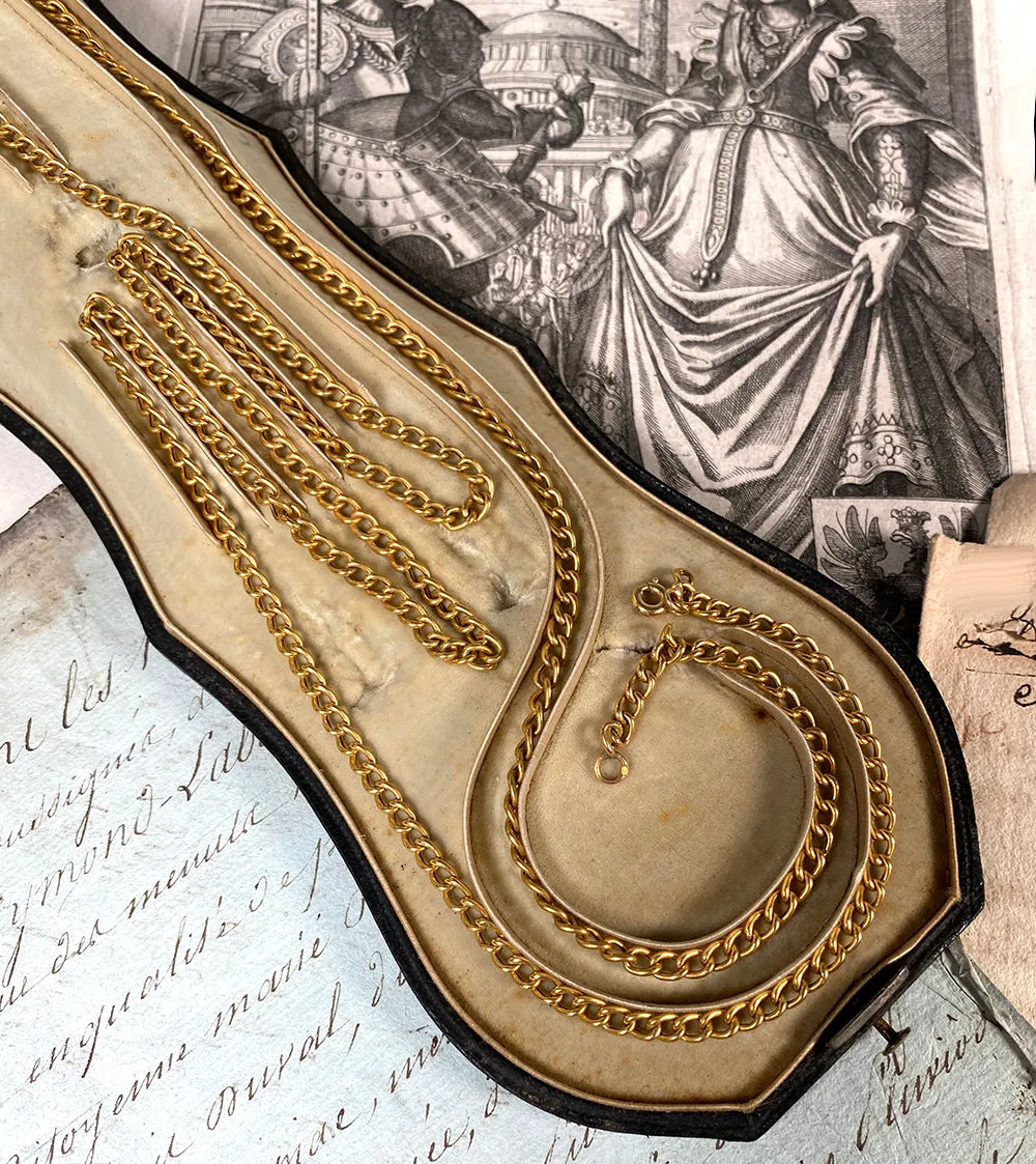 Antique 38.5" Long 14k Gold Chain Necklace or Lorgnette or Watch Chain in Presentation Box