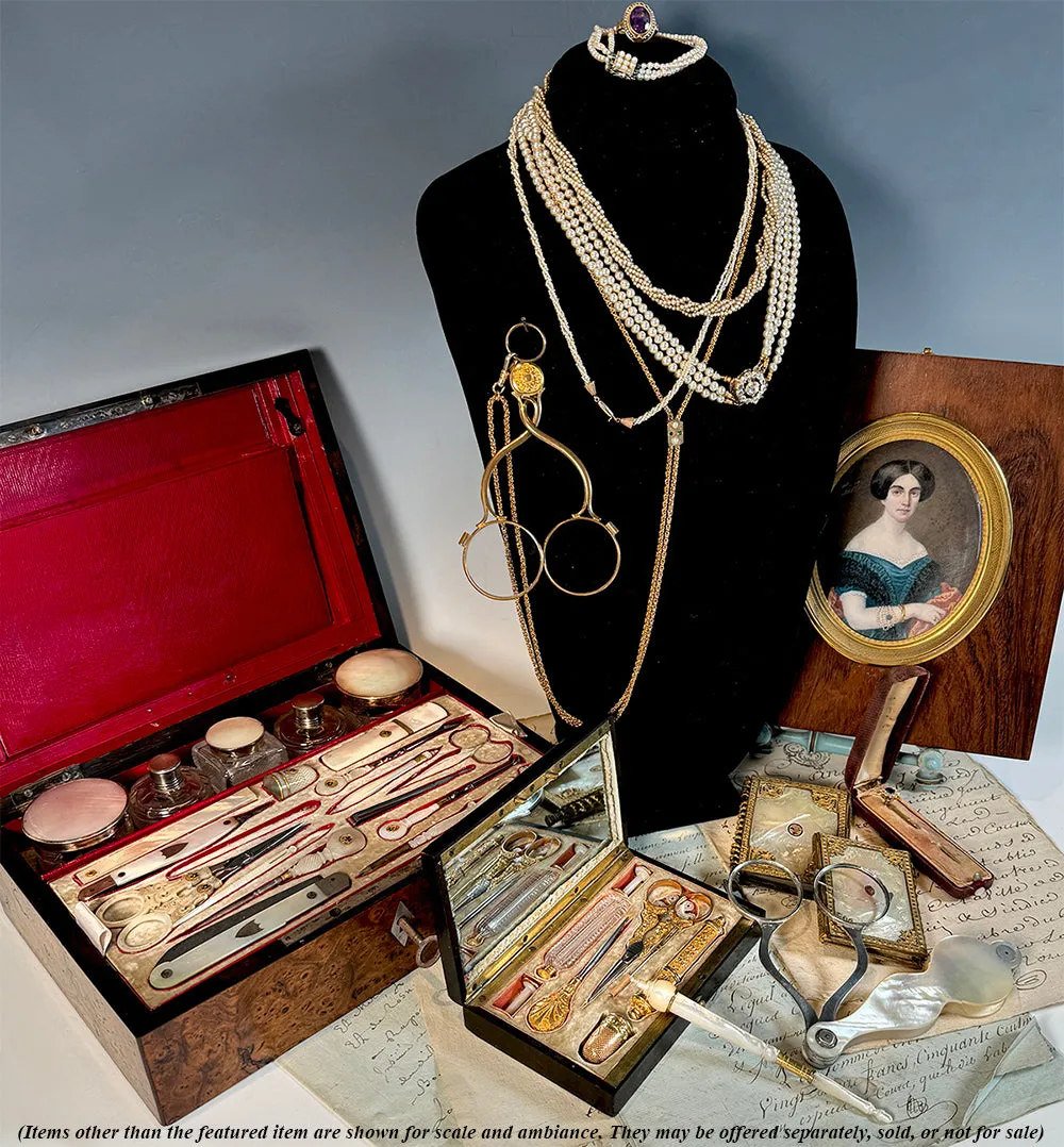 Antique 45" Fob Chain, 12k Gold with Jeweled Slide and 14k Clasp, In Original French Watch Chain Box