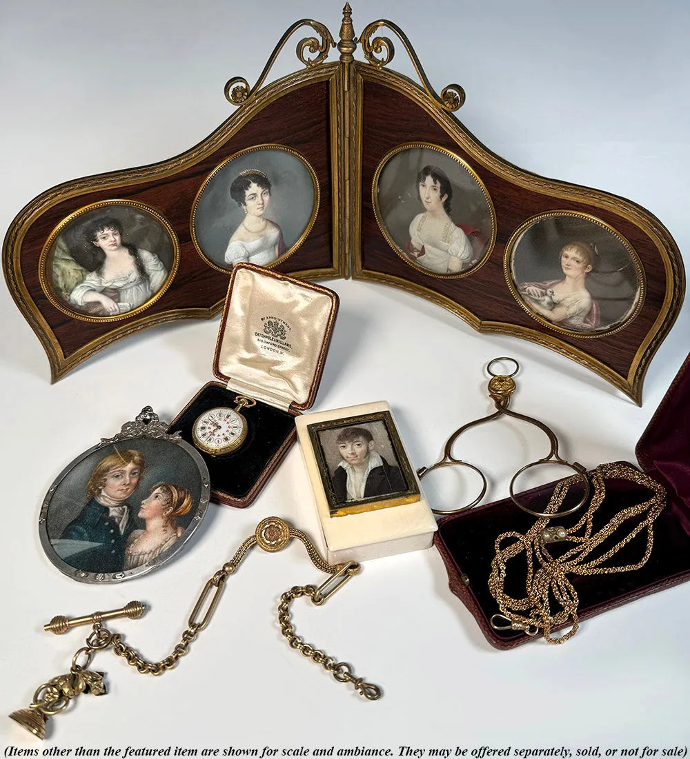 Antique 45" Fob Chain, 12k Gold with Jeweled Slide and 14k Clasp, In Original French Watch Chain Box