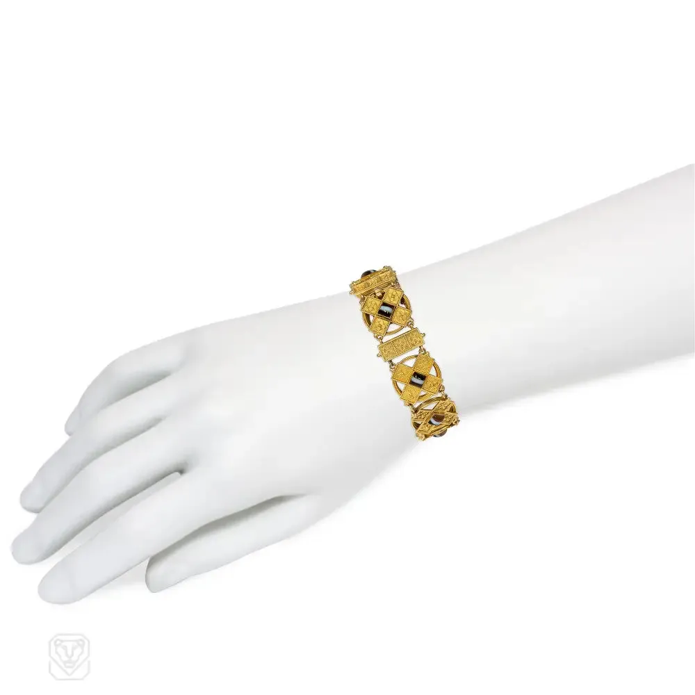 Antique French diamond and gold lozenge pattern bracelet