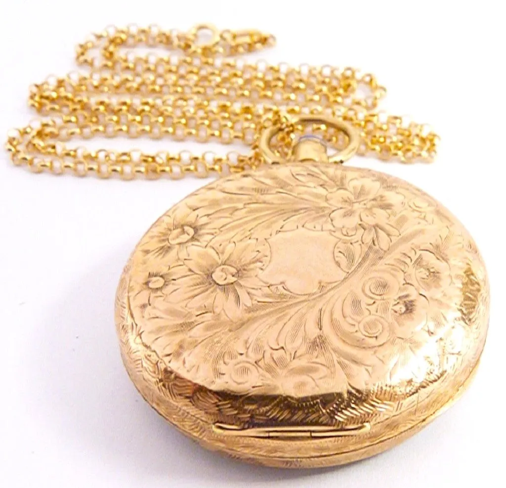 Antique Solid Gold Locket Necklace Inscription "To Sarah From Will"