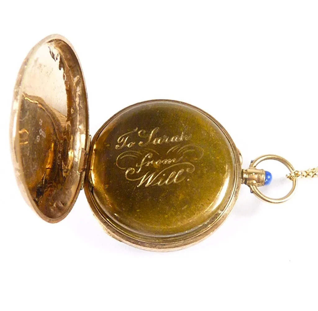 Antique Solid Gold Locket Necklace Inscription "To Sarah From Will"