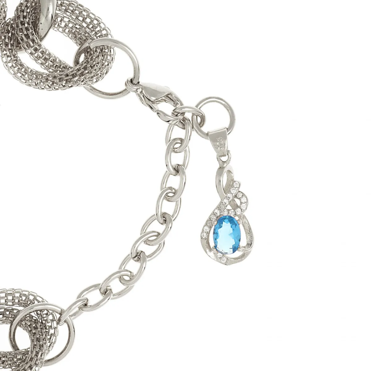 Bertha Sarah Chain-Link Watch w/Hanging Charm - Silver