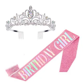 Birthday Girl Tiara & Sash set - Pink