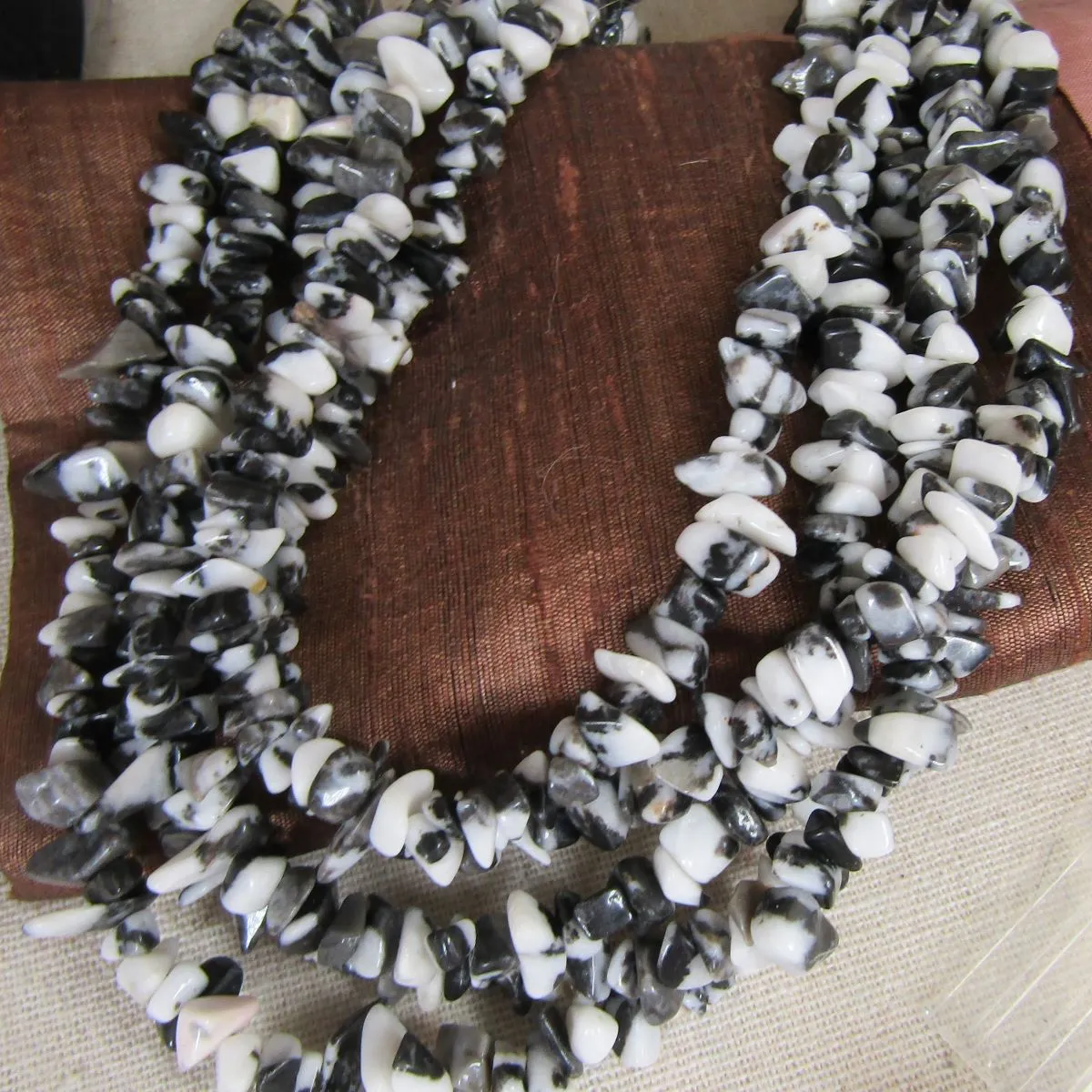 Black & White  Gemstone Jasper Multi-strand Necklace