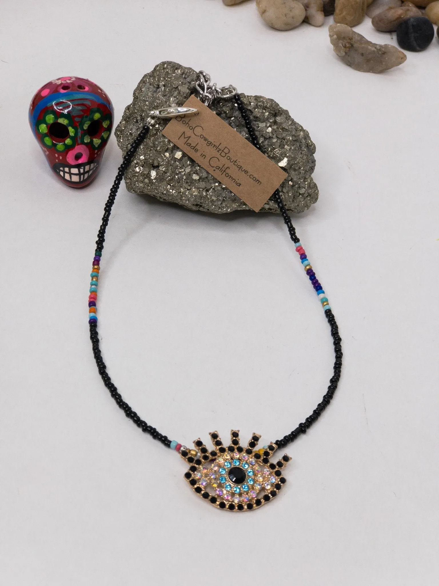 Black Serape Beaded Choker Necklace, Beaded Choker