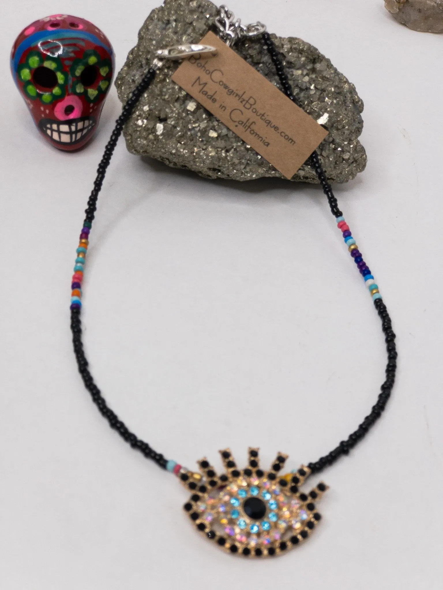 Black Serape Beaded Choker Necklace, Beaded Choker