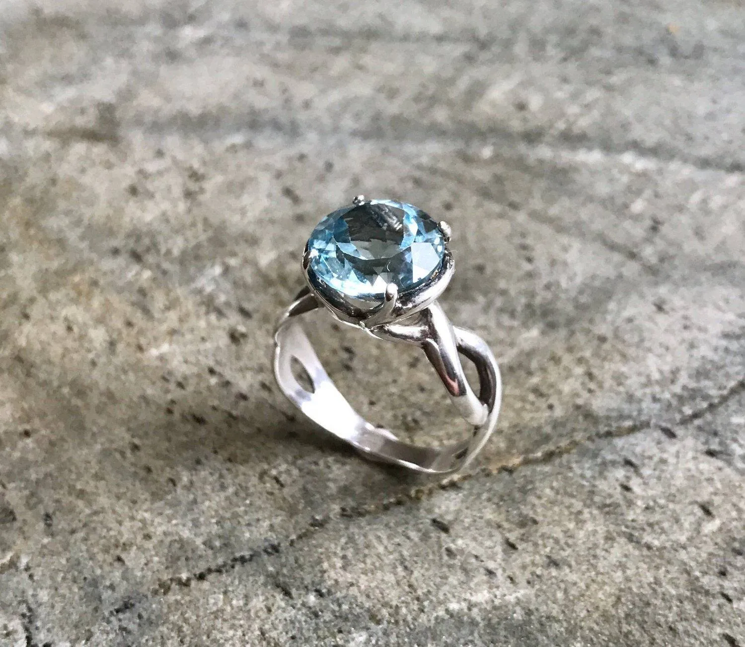Blue Topaz Ring - Large Engagement Ring - Sky Blue Vintage