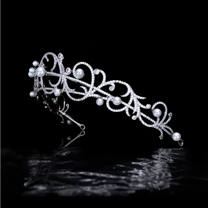 Branches Cubic Zirconia Silver Wedding Tiara for Girls Hair Accessories HT21011
