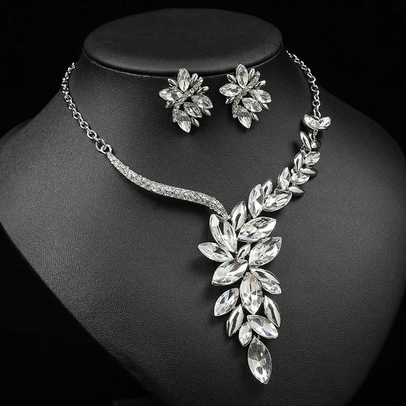 Bridal jewelry necklace set gemstone necklace alloy diamond-encrusted glass