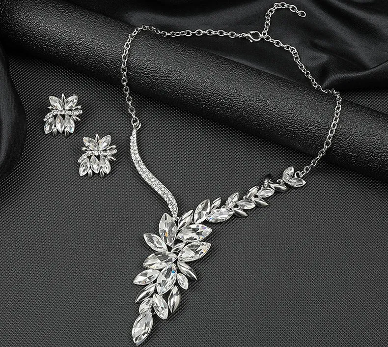 Bridal jewelry necklace set gemstone necklace alloy diamond-encrusted glass