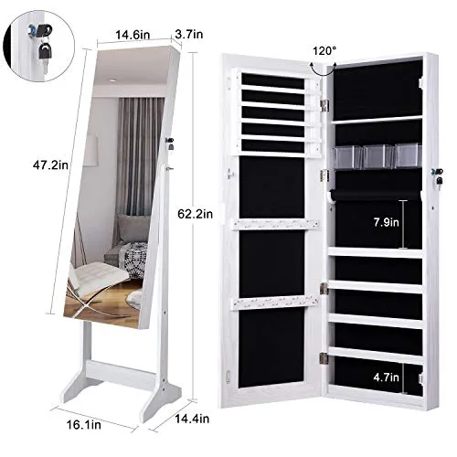 Cambel Jewelry Cabinet Organizer Full Length Glass Mirror Armoire Store White Model Number ET066