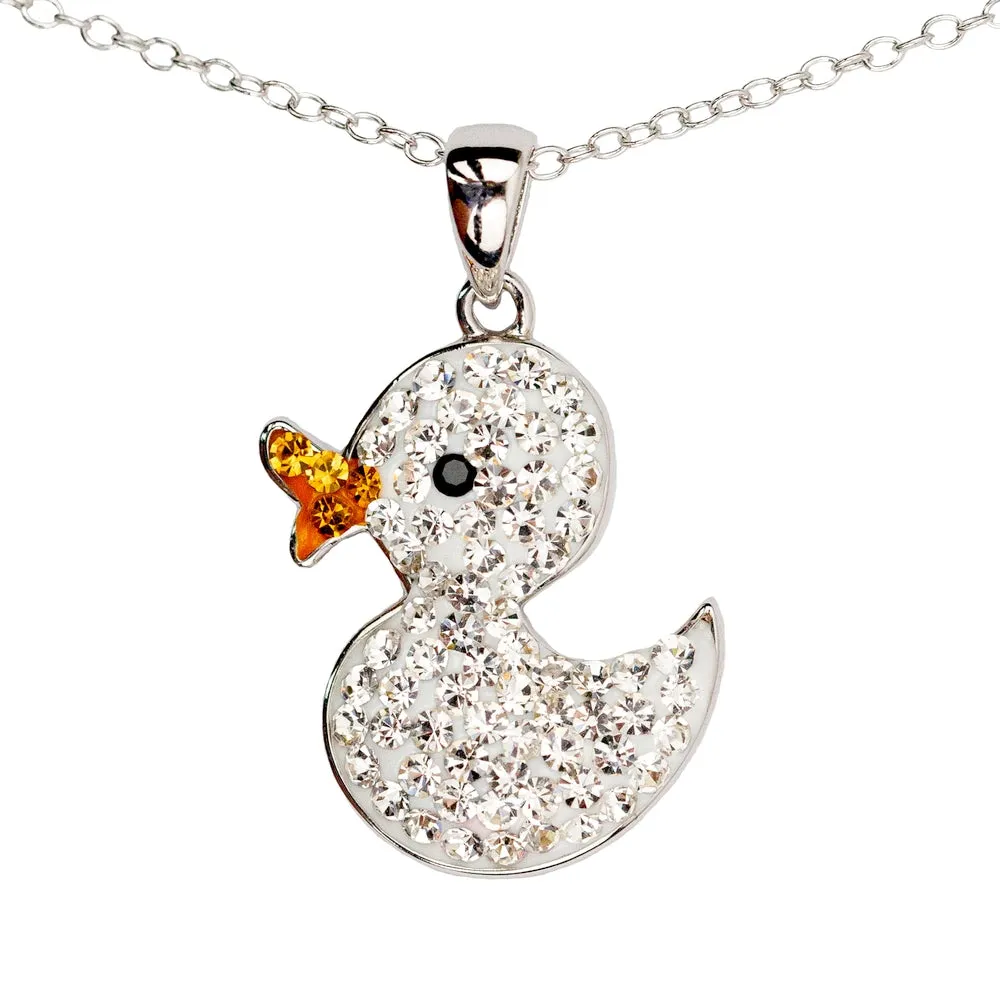 Clear White Crystal Duck Silver Necklace
