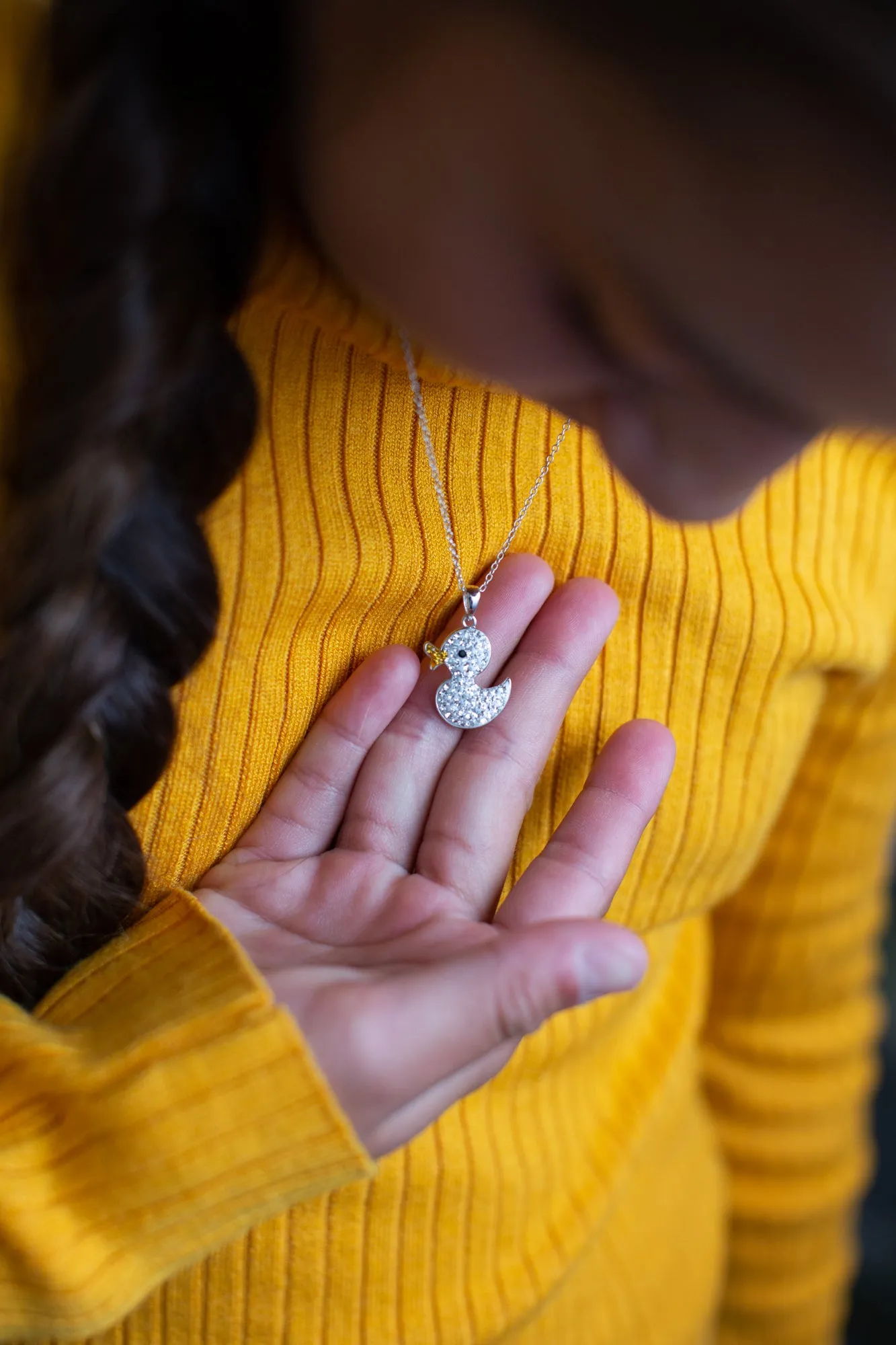 Clear White Crystal Duck Silver Necklace
