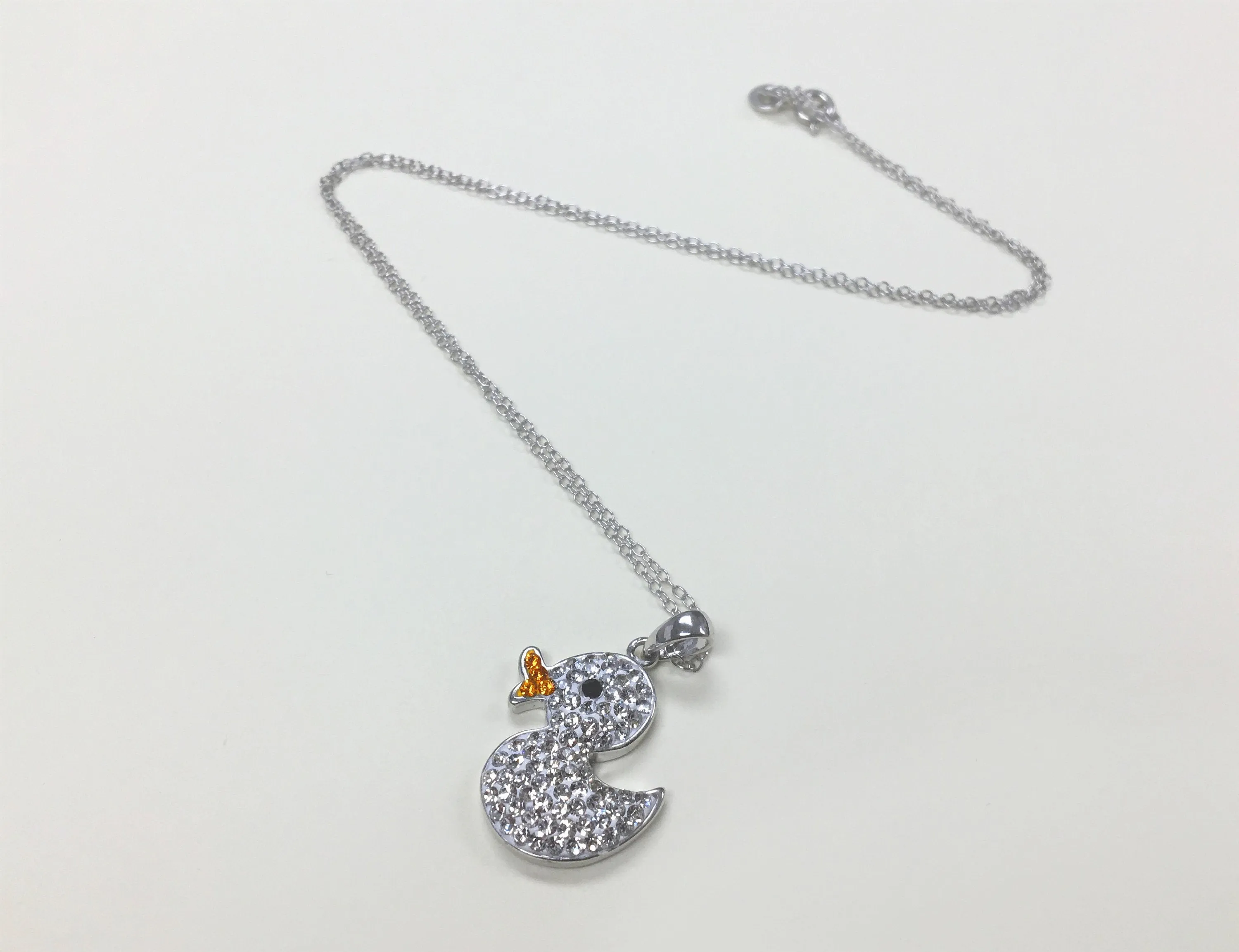 Clear White Crystal Duck Silver Necklace