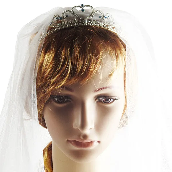 Crystal Hearts Tiara with Light Blue Rhinestones for Wedding and Prom