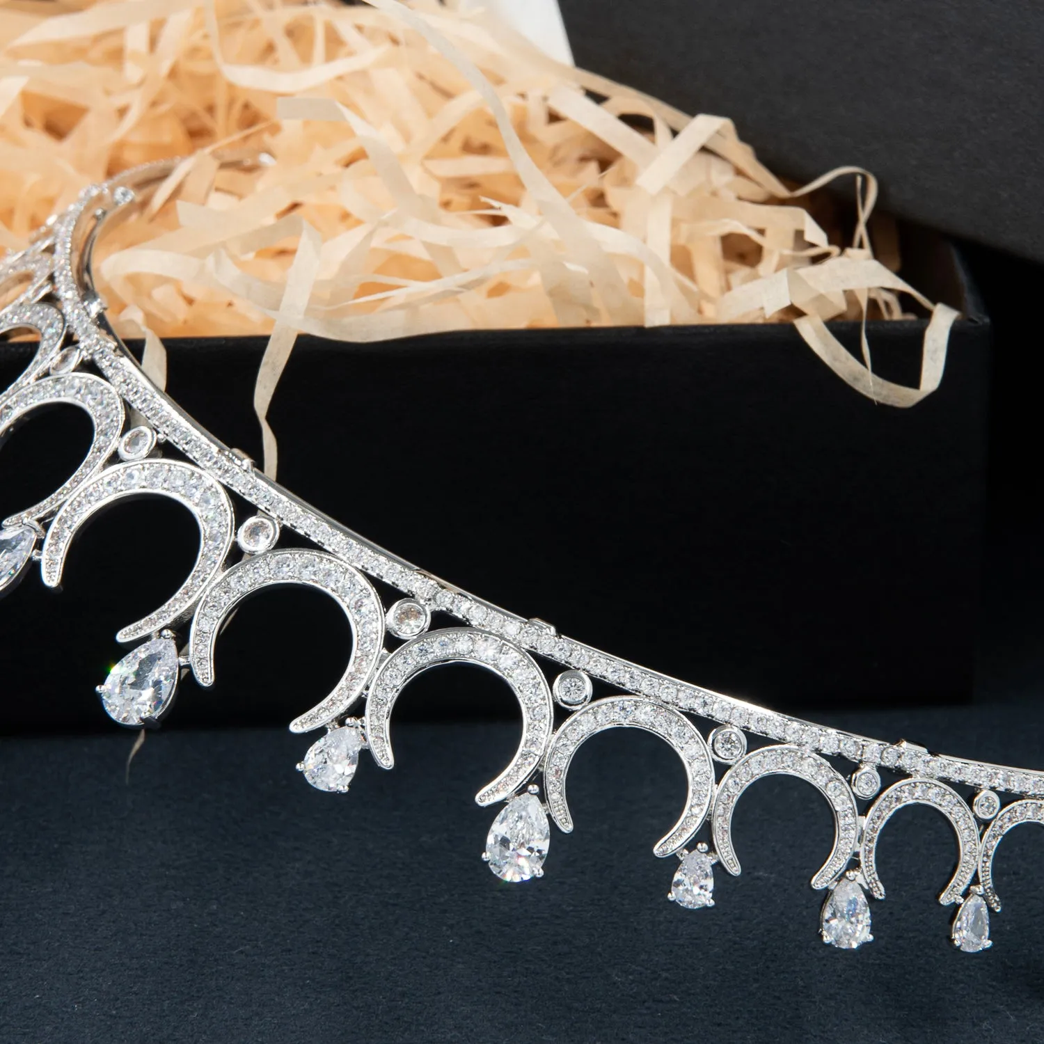 Cubic Zirconia Wedding Moon Tiaras for Bridal,Women Hair Jewelry CH10425
