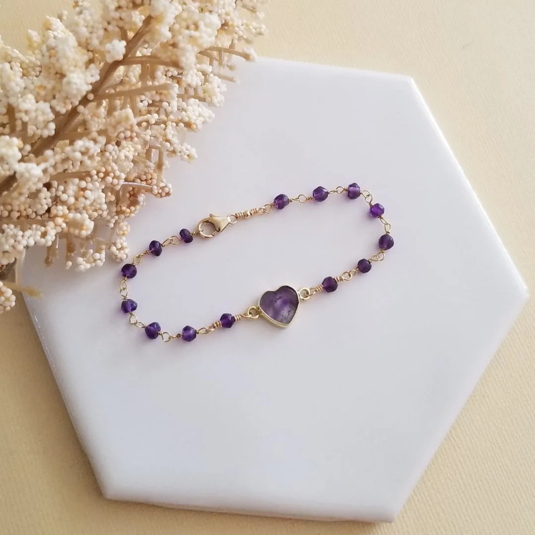 Dainty Amethyst Heart Bracelet