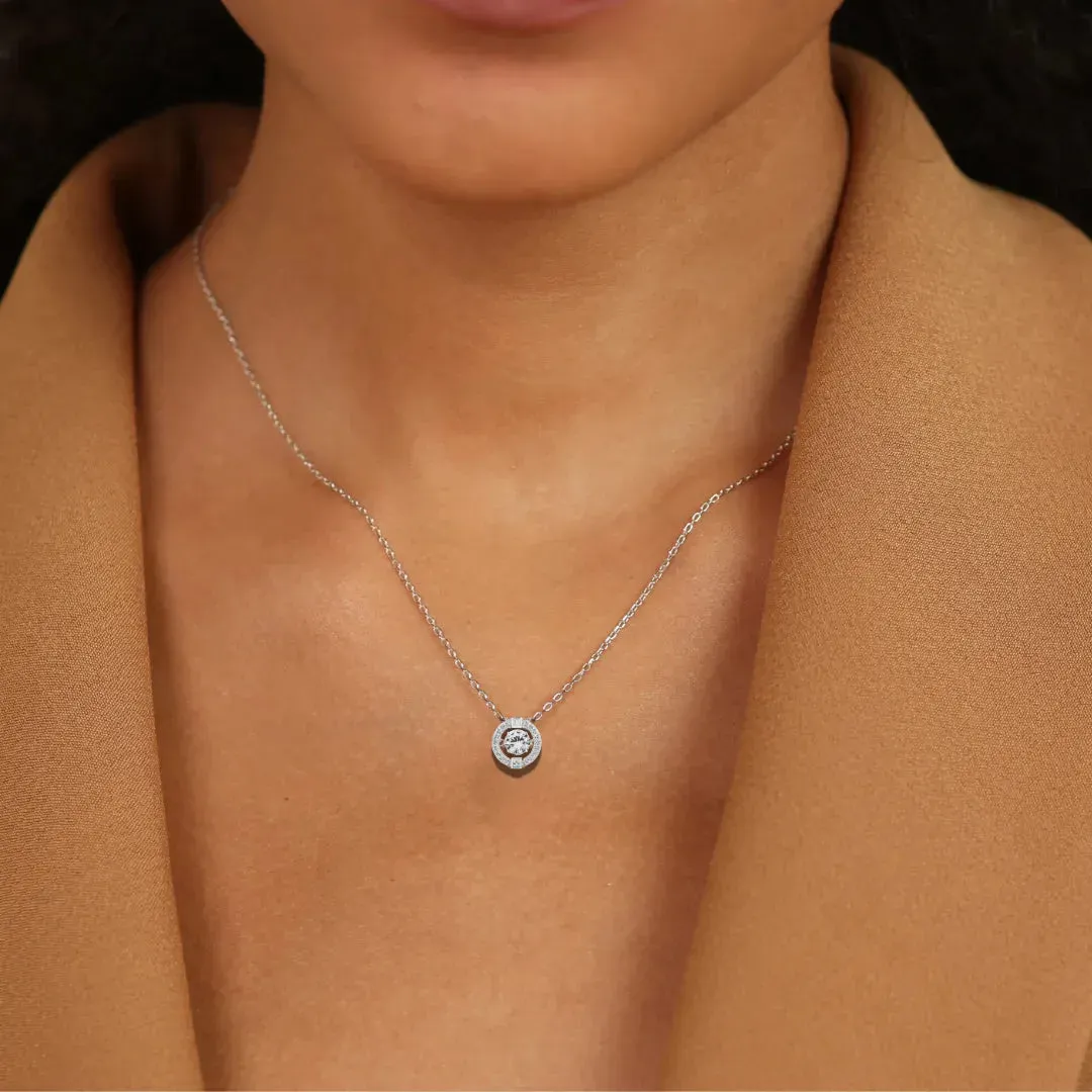 Dancing Stone White Sapphire Halo Necklace