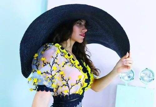 Designer inspired Large oversized beach vacation sun brown woven straw sun hat- Mondavi Black