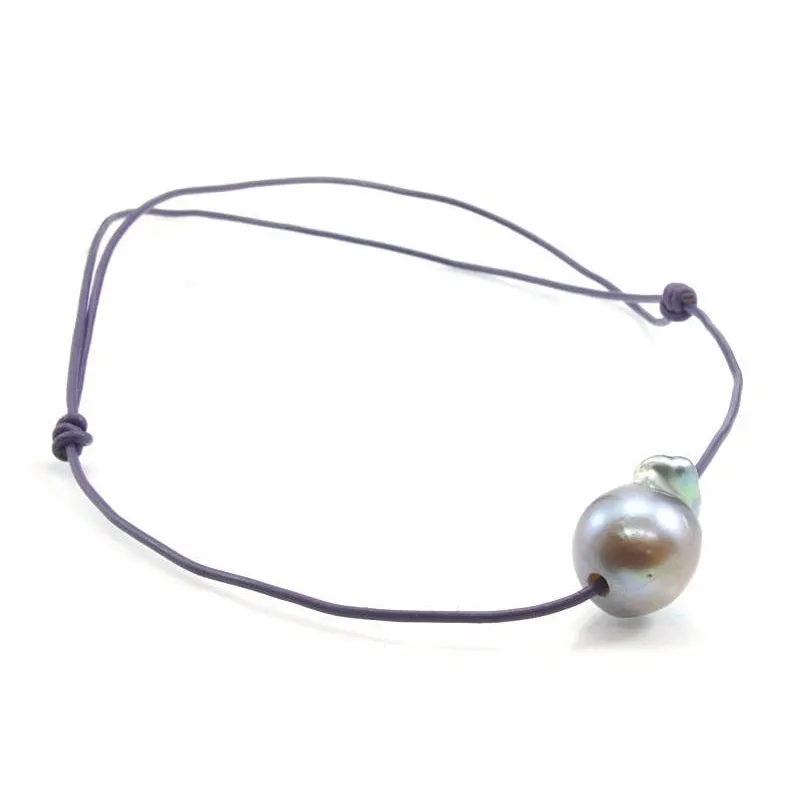 Fresh Water Pearl Bead Adjustable Leather Necklace