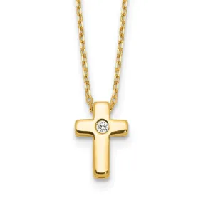 Gold Plated Sterling Silver CZ Cross 13-15 Inch Necklace