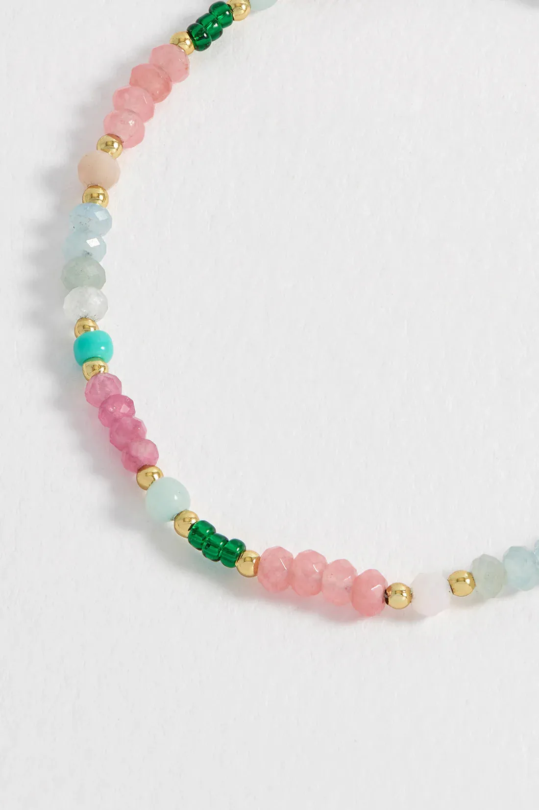Green and Pink Mixed Mini Bead Bracelet Gold Plated