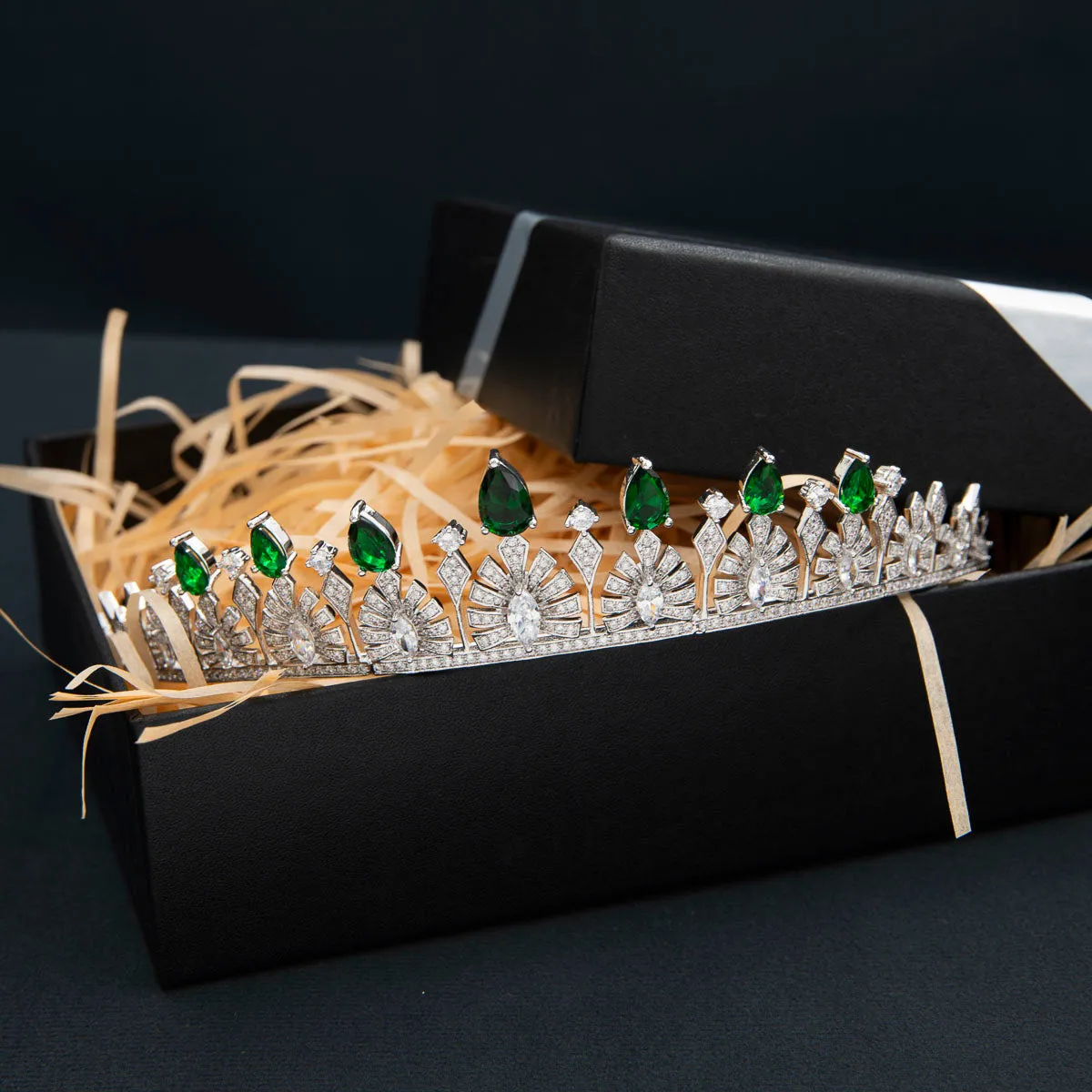 Green/Clear Zirconia Tiara for Wedding,Crystal Princess Tiaras,Party Headpieces CH10160
