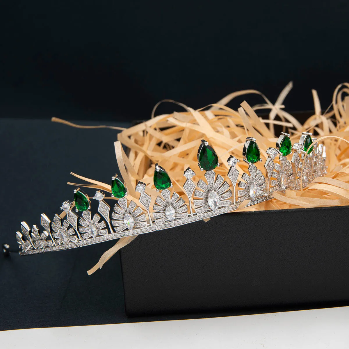 Green/Clear Zirconia Tiara for Wedding,Crystal Princess Tiaras,Party Headpieces CH10160