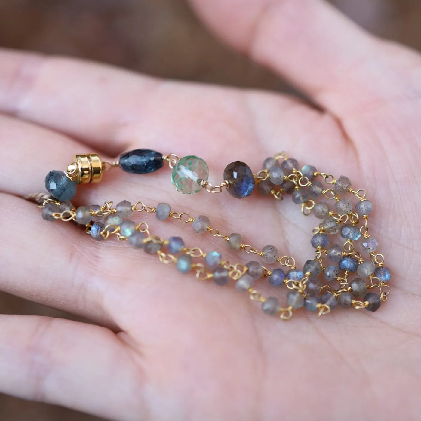 Hand Tied 3 Strand Labradorite Bracelet