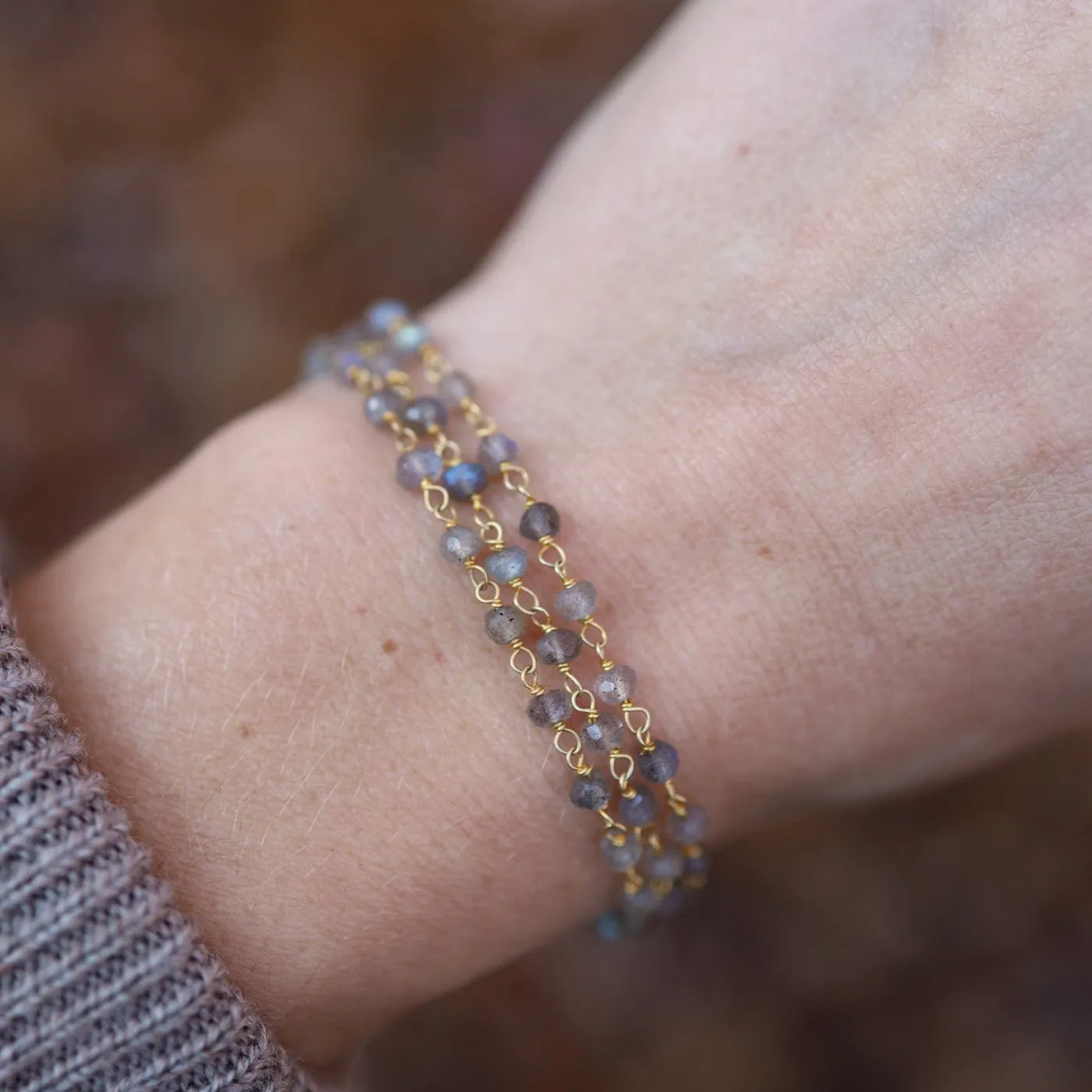Hand Tied 3 Strand Labradorite Bracelet