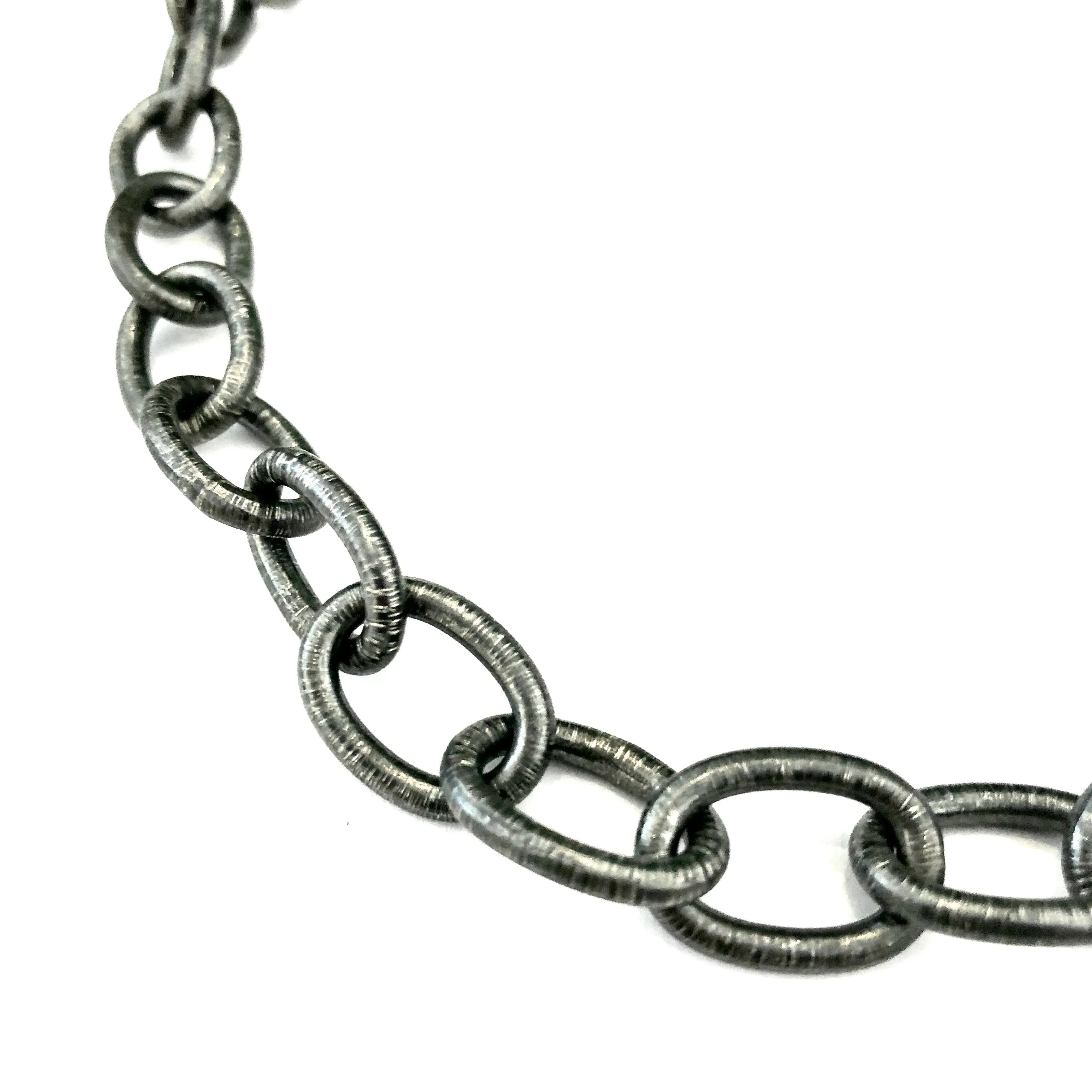 Large Textured Handmade Oval Silver Link Chain
