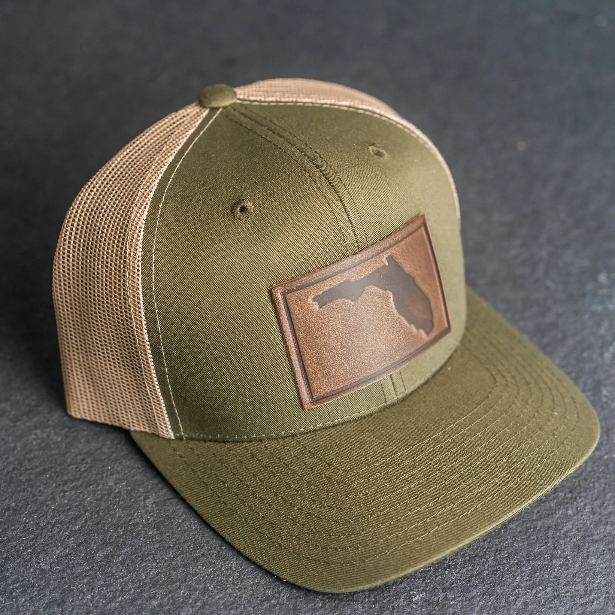 Leather Patch Trucker Style Hat - Florida Stamp