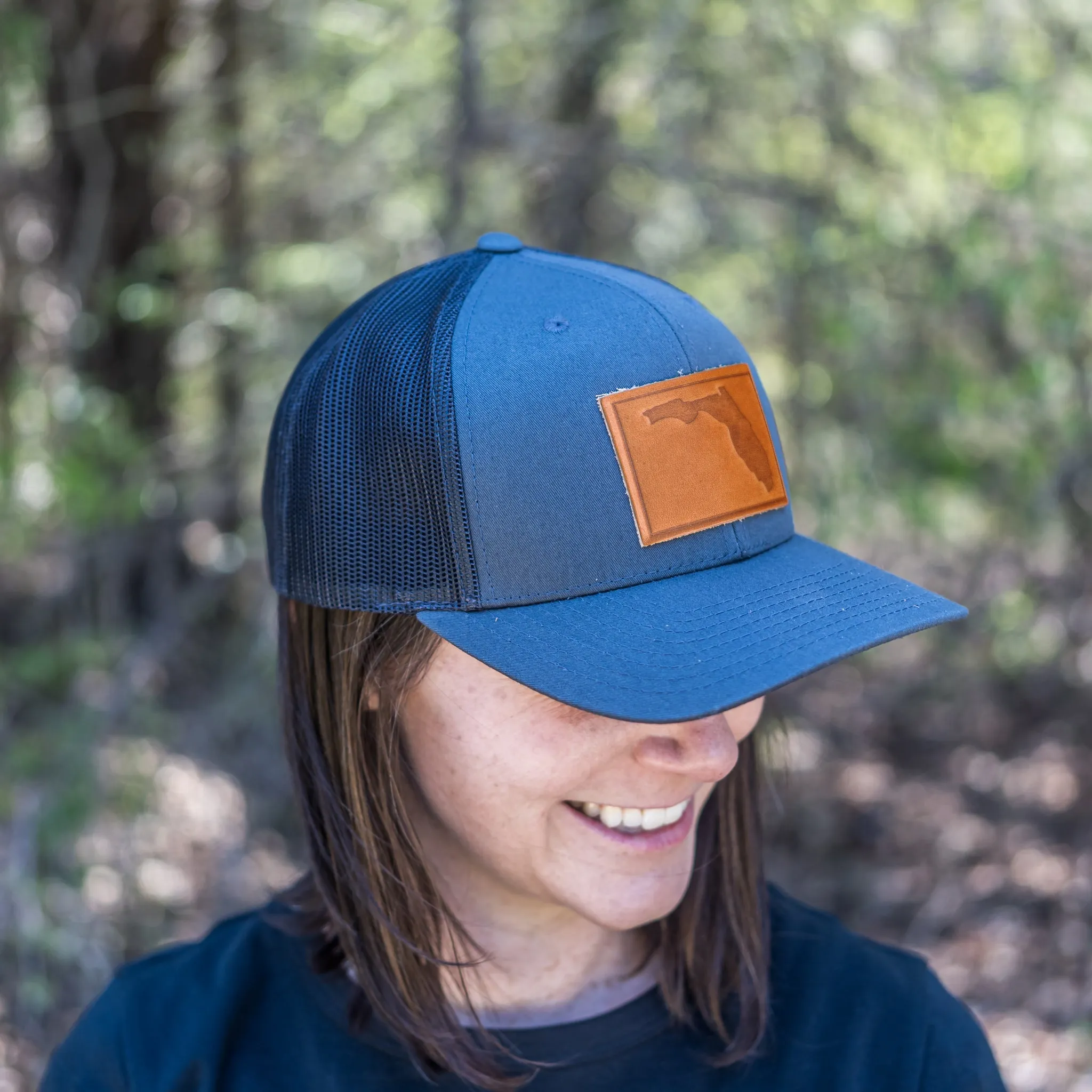 Leather Patch Trucker Style Hat - Florida Stamp