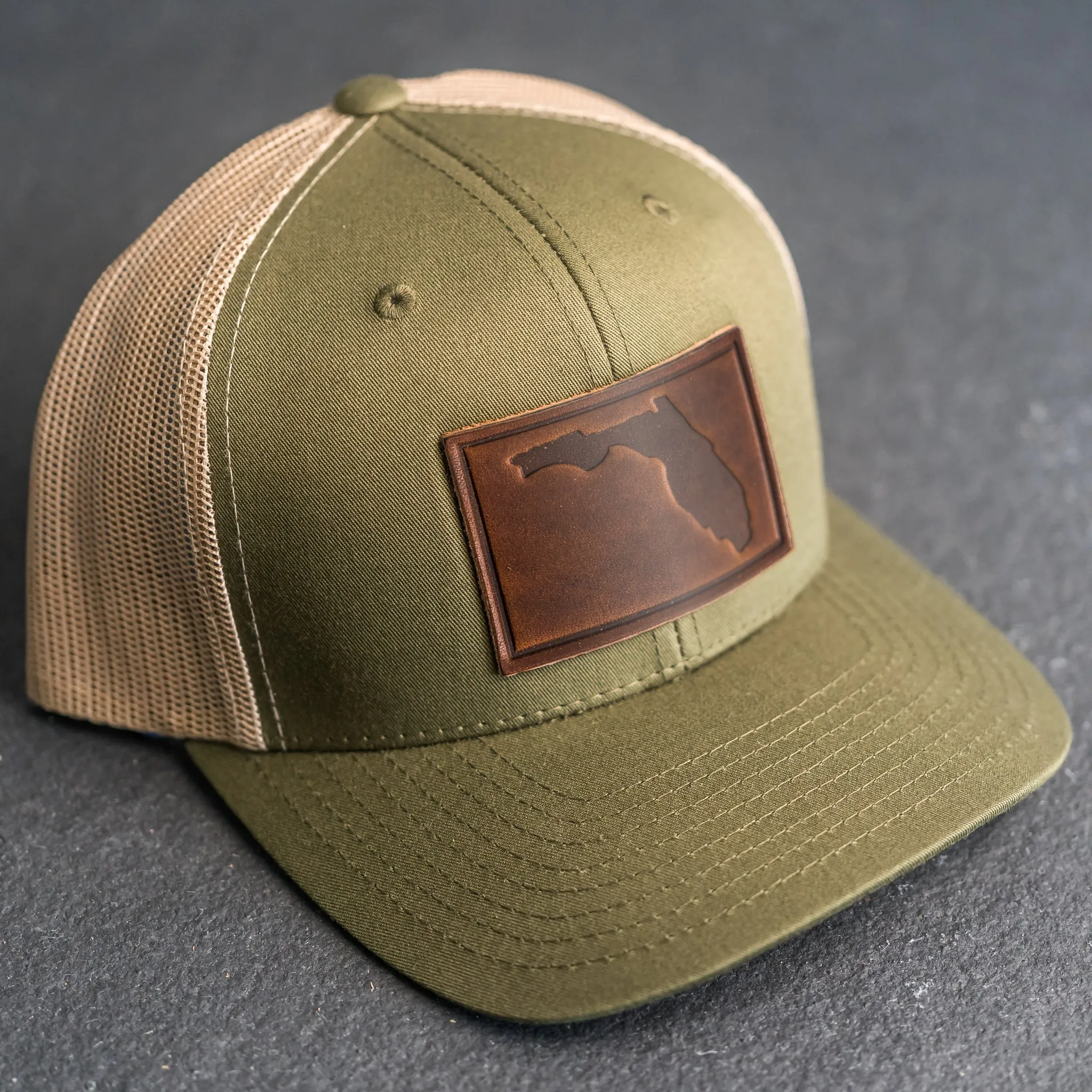 Leather Patch Trucker Style Hat - Florida Stamp