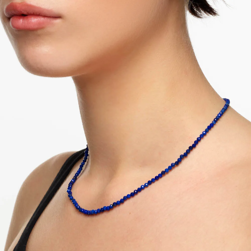 Micro Lapis Lazuli Bead Necklace in Gold