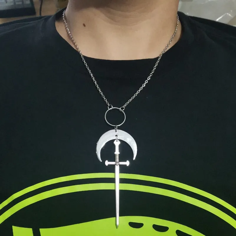Moon Sword Silver Necklace