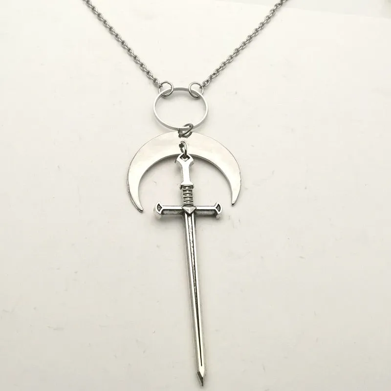 Moon Sword Silver Necklace