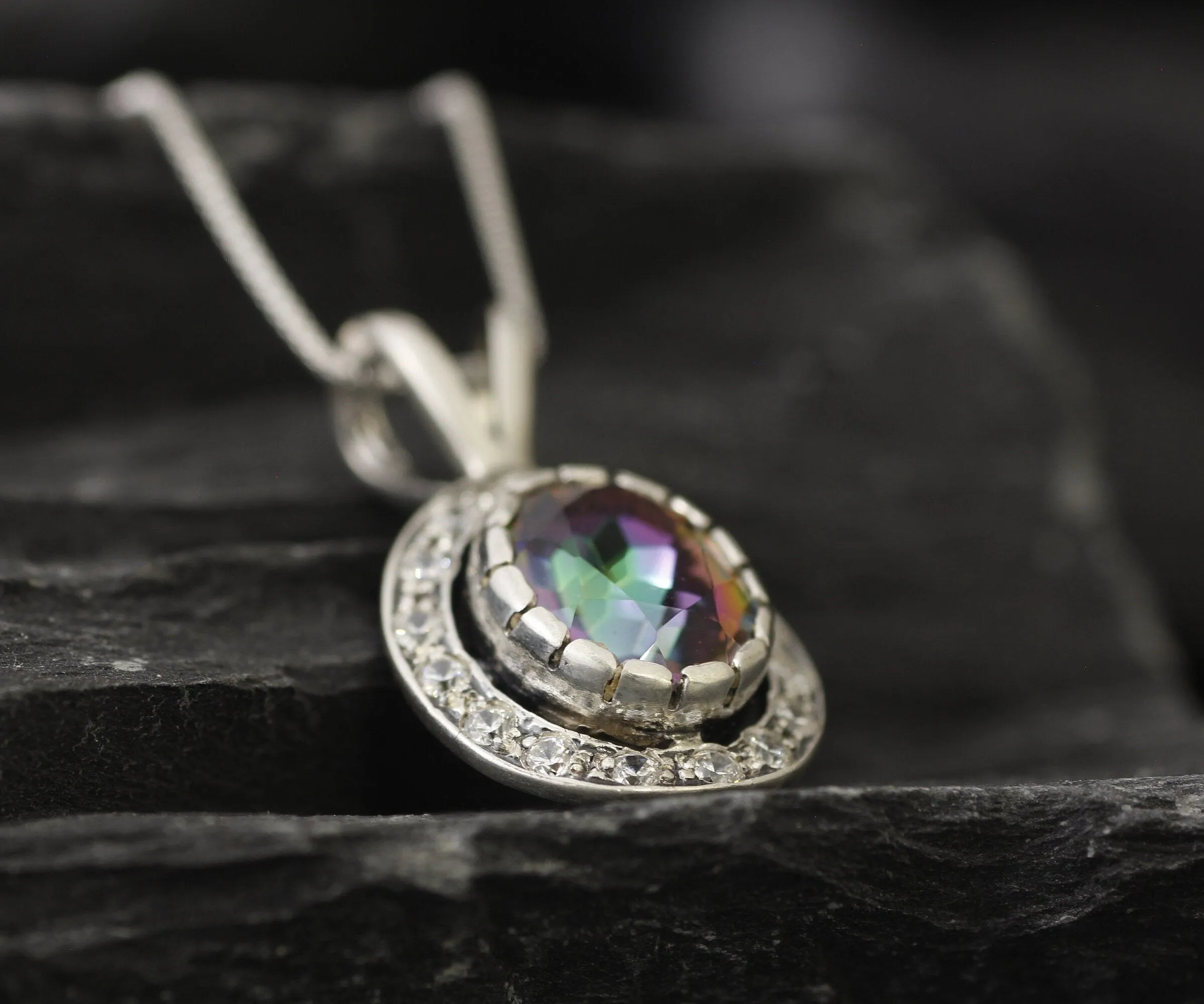 Mystic Topaz Pendant - Purple Vintage Necklace - Oval Topaz Necklace