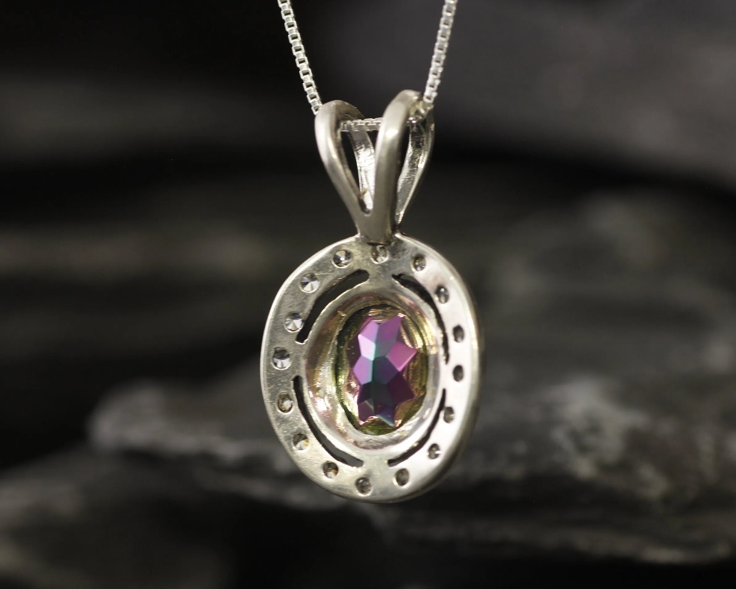 Mystic Topaz Pendant - Purple Vintage Necklace - Oval Topaz Necklace
